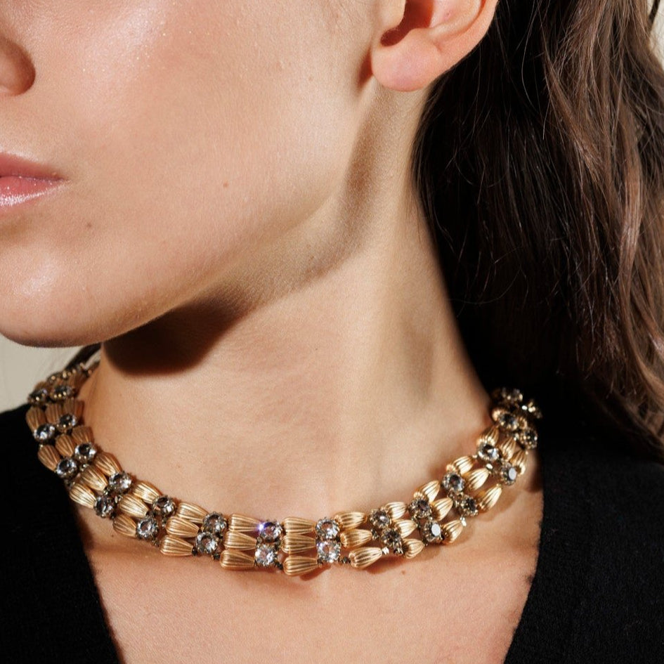 RUGIADA gold and crystal necklace